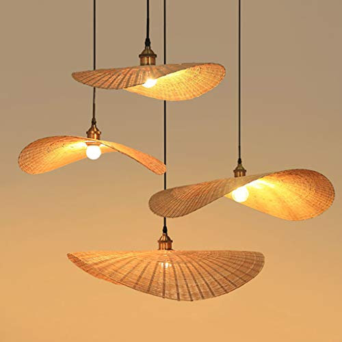 Sudeste De Asia Estilo Clásico Candelabro De Techo De Bambú De Ratán Hecho A Mano Pantalla De Luz Colgante Lámpara De Diseño De Sombrero De Paja Creativo, E27 Bar Café Luces De Tejido De Bambú,70cm