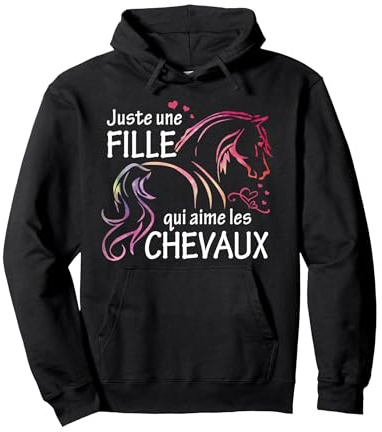 Tee Shirt Cheval Femme Fille Cadeau Chevaux Cavaliers Sweat à Capuche, Unisexe pour Adultes, Noir, M