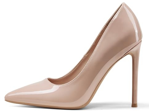 GENSHUO Zapatos de Tacón Alto para Mujer 10 cm,Sexy Tacón de Aguja con Punta Puntiaguada para Fiestas Boda Oficina Stilettos High Heels Tacones de Aguja Beige,Talla EU 41