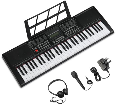 GLARRY 61 Key Portable Keyboard Piano Electronic for Beignners w/LCD Screen, Music Stand, Microphone, Headphones, 3 Teaching Modes, Built-In Speakers