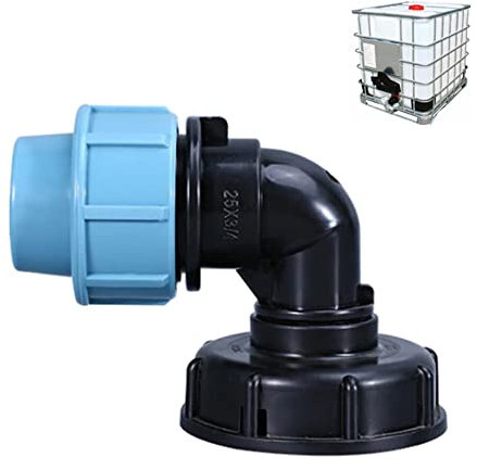 IBC Wassertank-Wasserhahn-Adapter, IBC Tote Tanks Schlauchverschraubung Schnellverbinder Stoßfass-Ablaufadapter Einlass S60 x 6 Grobgewinde (32 mm, L-förmiger Auslass)
