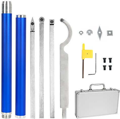 EUNEWR Drechseleisen,Hartmetallbestückter Holzdrehwerkzeug 4-teiliges Set,Schwanenhals Drehwerkzeug mit Hartmetallfräsern,Abnehmbarem Aluminiumgriff und Tragetasche für Bastel Heimwerker (Blau)