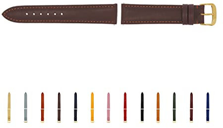 SELVA Uhrenarmband, 14-24 mm, Leder, zum Wechseln, Ersatzarmband für Smartwatch, Made in Germany, Größe:14 mm, Farbe:Mokka mit Goldener Schließe