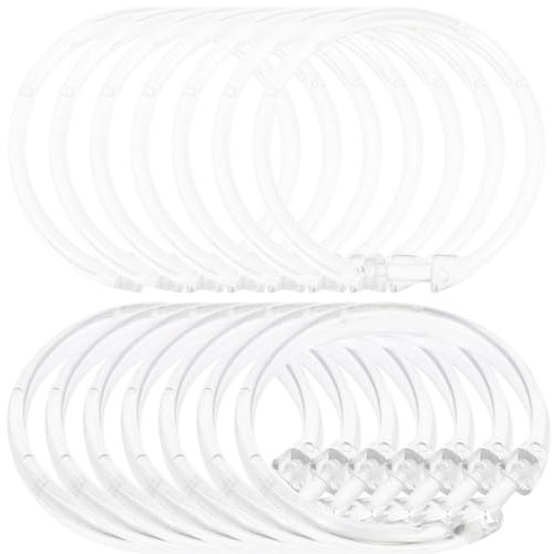 Abaodam 24 PCS Clear Plastic Shower Curtain Rings, Bath Drape Loop Easy Snap Closure Shower Curtain Hooks for Bathroom Shower Window Rod