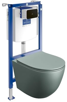 Lavita ViConnect H112 - Elemento da parete per WC da incasso con pannello di controllo + sospensione a parete per WC Sinto grigio senza bordi + sedile WC completo da incasso