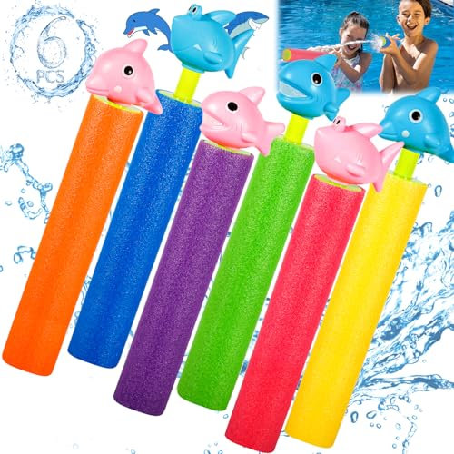 6 Pistolas de Espuma EVA para Niños, 9.5m de Alcance, Niños para Batalla de Agua/Playa, Juego al Aire Libre para Piscina, Playa, jardín al Aire Libre