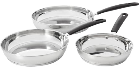 ProCook Gourmet Stainless Steel Frying Pan Set - 3 Piece, 20/24/28 cm Uncoated Induction Pans with Stay Cool Handles - Dishwasher Safe Cookware - 10 Year Guarantee