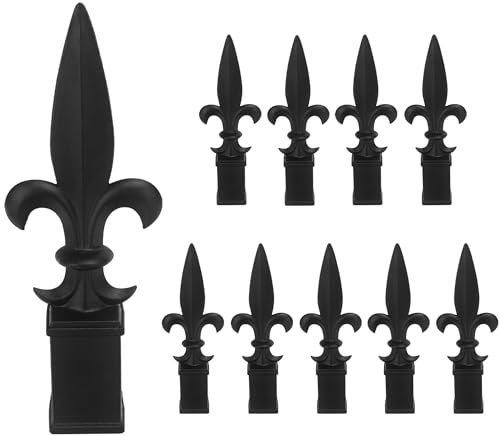 ZXNhome 10pcs Metal Fence Finials Fits 3/4 Square Post - Fleur De Lis Aluminium Alloy Black Finial Topper Fence Caps Spear Tips Post Caps for Yard Garden Lawn Iron Picket Fence Spire Decoration