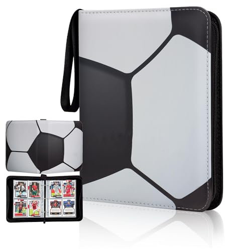 Football Card Binder 4 Pocket, Waterproof PU Leather Football Card Holder, 50 Pages 400 Pocket Zip Trading Card Folder Album