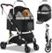 Hundebuggy 3 in1 Hundewagen Hundebox Transporttasche,Faltbar klappbar Katzenwagen,Bis 20kg,4 PCS 360° Verschleißfeste Gummiräder, Ablagekorb, Getränkehalter,für kleine Hunde Katz, Silber schwarz