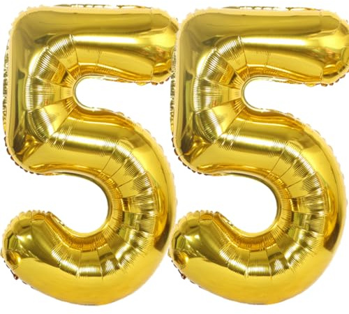 Globos con número 55 dorado, 40 pulgadas, globo de helio para 55 años, para cumpleaños, papel de aluminio, globo hinchable gigante número 55, dorado para decoración de fiestas de cumpleaños, inflables