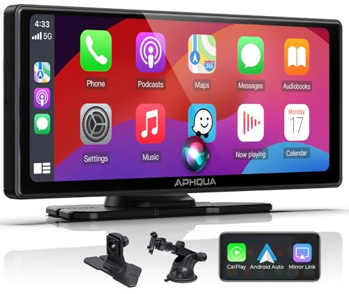 APHQUA 2025 CarPlay e Android Auto Autoradio, schermo portatile IPS Carplay da 10,26'' con touch screen, connettività Bluetooth, Siri, navigazione GPS, Mirror Link, AUX/FM