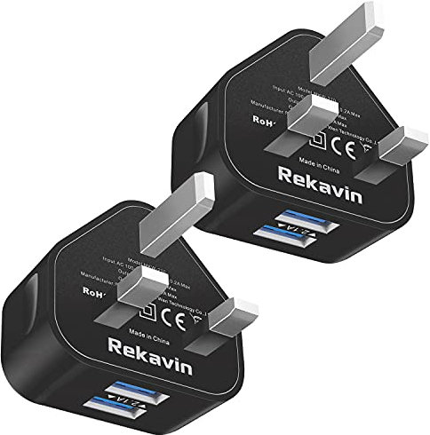 USB Plug,2Pack USB Plug UK Adaptor Phone Charger Mains Charge Dual Port Twin Wall Plugs with Smart IC 5V 1AMP Charging Compatible with iPhone 16 15 14 13 12 11 XS XR X 8 7 6,iPad Pro,Samsung,Mobile