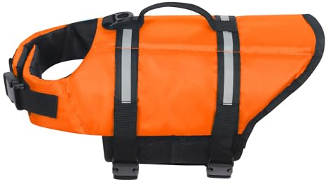 Niuoppy Dog Life Jackets for Small Dogs, Swimming Dog Life Vest with Reflective Stripes, Float Vest, Puppy Lifejackets (Orange, XS)