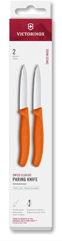 Victorinox Swiss Classic, Schäl- und Gemüsemesser Set, 2teilig, Extra Scharfe Klinge, Gerader Schliff für Präzise Schnitte, 8 cm, Rostfreier Stahl, Orange