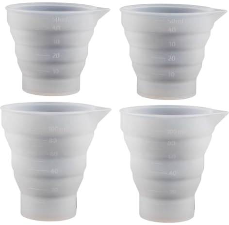 4 PCS Dosing Balls for Liquid Detergent – 50ml & 100ml Foldable Silicone Measuring Cups with Scale – Ideal Washing Machine Balls for Liquid, Paint, Moulds & Lab Use – Reusable & Easy to Clean