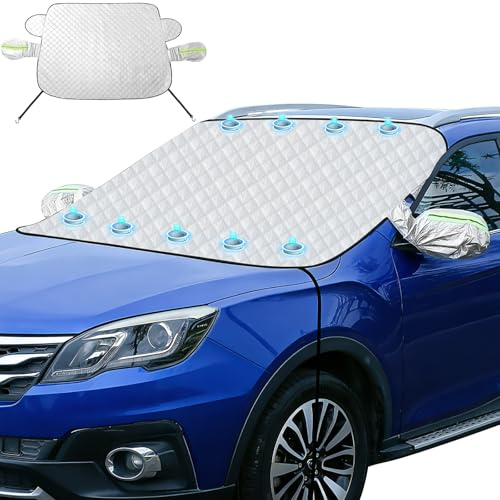 Couverture Pare Brise Voiture, Protection Pare Brise Hiver, 9 Aimants Intégrés, Protection Anti-Neige, Anti-Glace, Anti-Gel, Anti-poussière et UV, Convient aux berlines et aux SUV, 152 x 125cm