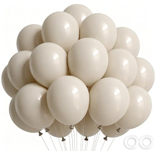 Wayfun Gräddballonger 52-pack, 30 cm sandvita ballonger beige ballong, boho latex heliumballong med vita band för födelsedagsfest dekoration, neutral baby shower boho bröllopsdekorationer, brud