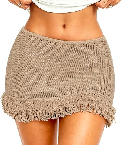 Navneet Women Boho Mini Skirt Fringe Bodycon Short Skirt Sexy Low Rise Micro Skirts Club Festival Outfits Beach Holidays