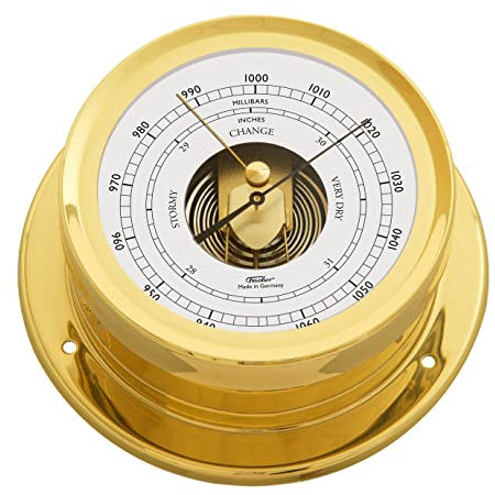 Fischer 1600B-45 – maritimes Innen-Barometer – 165mm Druckmesser mit poliertem Messing-Gehäuse und Sichtwerk Made in Germany