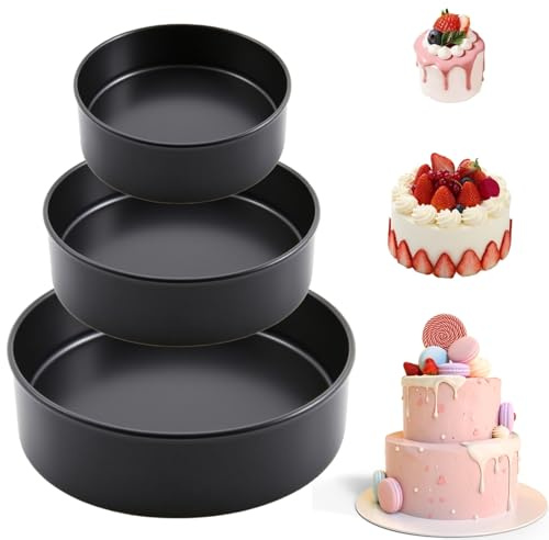 HQILRRA 3 Pièces Moules à Gâteau Rond,10/15/20cm Moule à Manqué Rond,Surface Antiadhésive, étanche, Convient pour Les Anniversaires, Les Fêtes, Les Mariages, Noël et Halloween.