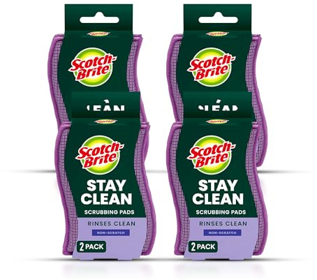 Scotch-Brite Dobie Stay Clean Scrubbers, Non-Scratch Dual-Sided Dish Sponges with Absorbent Cloth Side, Odor Resistant Scrubbing Pads for Dishes and Household Cleaning, 8-Pack