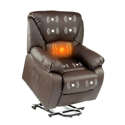 ECODE® Fauteuil Relax Releveur Reclinable en Similicuir avec Massage, Chaleur Lombaire et USB de Charge – Mode TV Reclinable, 10 Vibreurs