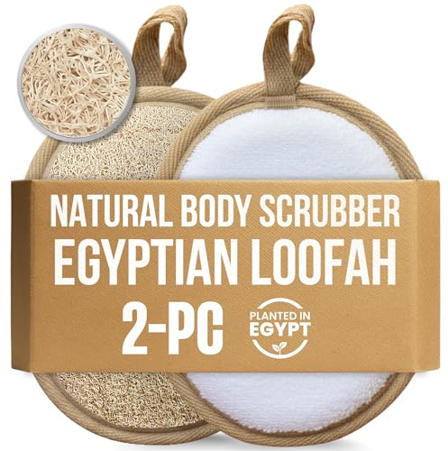 CraftsOfEgypt Natural Exfoliating Loofah Body - Scrubber Pads Sponge Shower exfoliating Body Scrub face Back wash Glove eco Organic Bath loofa scrubbers Cleansing exfoliator pad Pack of 2 Color Beige