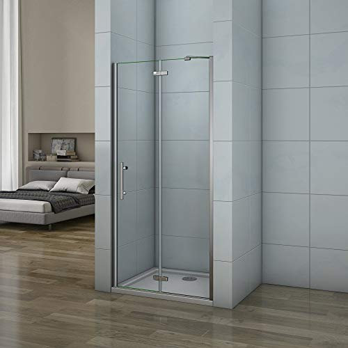 195cm Porta Doccia per Nicchia Apertura Battente Con Barra Stabilizzatrice Vetro 6mm Temperato Trasparente Anticalcare Larga 90cm