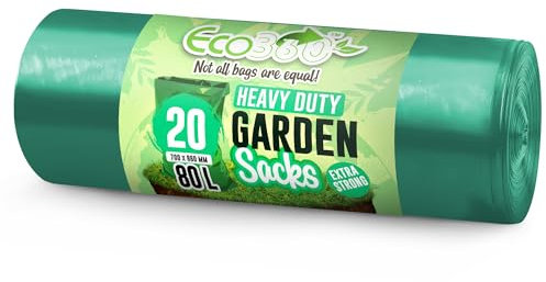 EcoBag - 25 Pack Extra Strong Heavy Duty Garden Sacks - 80L - 25 Microns - Recyclable, Leak Resistant & Eco-Friendly, Durable Garden Waste Disposal Bags for Household & Commercial Use (700x860mm)