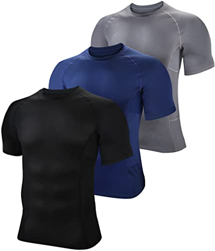 BOOMCOOL Lot de 3 T-shirts de compression à manches courtes pour homme, sous-couches de sport, vêtements d'entraînement athlétiques, XXL