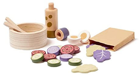 Kid's Concept Salade Set - küchenzubehör Kinder Holz - holzspielzeug küche Kinder - zubehör kinderküche Holz - Holz Lebensmittel kinderküche - Holz Obst und gemüse zum schneiden