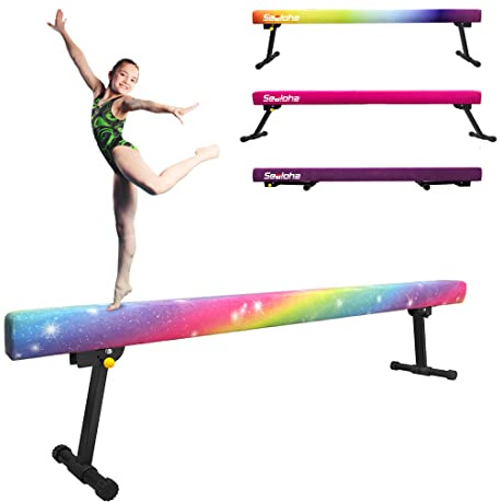 Sealoha 8ft Ultrasimple Adjustable&Foldable Balance Beam,High-Low Floor Beam Suede Gymnastics Equipment, Gymnastics Beam for Training&Professional HomeTraining (Gym Beam, Starlight, 8ft)