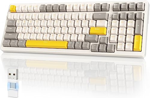 YINDIAO K96 Teclado Mecánico Inalámbrico,100 Teclas,US Layout,Bluetooth/2.4Ghz Inalámbrico,Receptor Tipo C/USB A,Intercambio en Caliente,Teclado para Juegos con Teclado Numérico,Interruptor Rojo