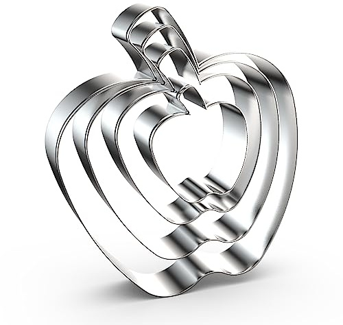 Apfel-Ausstechformen-Set groß klein Mini – 12,7 cm, 10,2 cm, 7,6 cm, 5,1 cm – 4 Stück Obst-Ausstechformen, Formen für Fondant, Kekse, Ton, Edelstahl