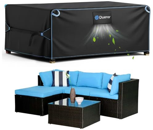 Duerer Garden Furniture Covers Waterproof 125 x 125 x 74cm Outdoor Patio Furniture Covers 420D Oxford, for Rattan Set, Sofa Table Chair Set Cover, Anti-UV Rain Snow Dust Wind-Proof with Air Vent