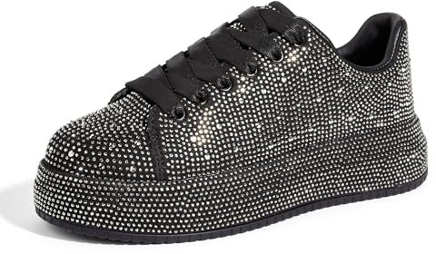 LUCKY STEP Strass-Sneaker für Damen, Plattform Funkelnde Glitzer-Bling-Tennisschuhe, Mode Hochzeit Braut Party Walking Sneakers (Schwarzer Strassstein, 8.5US-39EU-6UK)