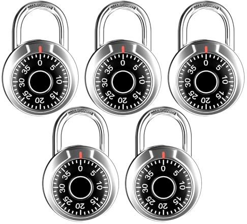 FIGODE® Locker Lock, 2 in. Combination Lock, Keyless Padlock for Gym and School Lockers, Black Dial Lock, 5 Pack