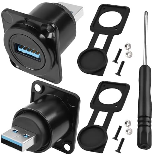 Xiatiaosann Zócalo de montaje en panel USB3.0 macho a hembra, conector de paso USB 3.0 tipo D con cubierta impermeable, destornillador (paquete de 2)