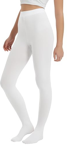 Hiltzo Collant Donna 80D Vita Alta Morbida ed Elastica Effetto Semi-Transparente Collant Taglie dalla XS alla 3XL Bianco L-XL