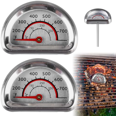 2 termometri per forno Omnia da 0 a 350 °C in acciaio inox, termometro per barbecue, termometro per forno, barbecue, barbecue, forno a legna