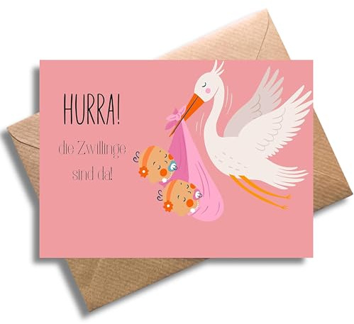 Tarjeta de felicitación con sobre, bonita tarjeta de felicitación para el nacimiento de las niñas gemelas ¡Hurra! Los gemelos están aquí!, bonita tarjeta de regalo para embarazo, nacimiento,