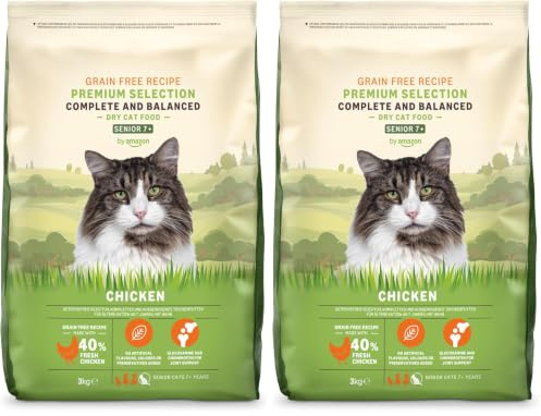 Marca Amazon - Lifelong - Alimento seco para Gatos sénior con Pollo Fresco, Receta sin Cereales, 3kg (Paquete de 2)