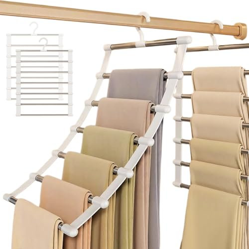 HBSFBH Grucce Pantaloni Salvaspazio, 2 Pezzi Porta Pantaloni per Armadio, Grucce per pantaloni, Appendini per Pantaloni Jeans, Grucce Pantaloni Salvaspazio 6 in 1, per appendere pantaloni, gonne