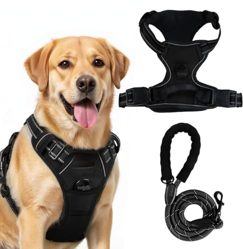 Heavy Duty No Pull Dog Harness for Large Dogs – Adjustable Anti-Pull Pet Vest with Reflective Padded Handle, Escape-Proof Design & Easy Control for Walking & Training-D-Ring Snap Hook,Black, XL