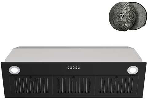 FIREGAS Black Range Hood Insert 36 inch, Built-in Kitchen Hood with 600 CFM, Ducted/Ductless Convertible Vent Hood, Stove Hood with Push Button, Aluminum Filters and Charcoal Filters