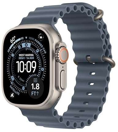 Apple Watch Ultra 3 [GPS + Cellular 49mm] Running & Multisport Smartwatch w/Rugged Titanium Case w/Anchor Blue Ocean Band. Satellite Communications, Advanced Health & Fitness Tracking