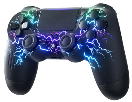 ECHTPower Controller Wireless per PS4, Joystick con Luci RGB per PS4/Pro/Slim, Batteria da 1000mAH, Doppia Vibrazione, Giroscopio, jack per Cuffie da 3,5mm, Controller Ergonomico e Antiscivolo