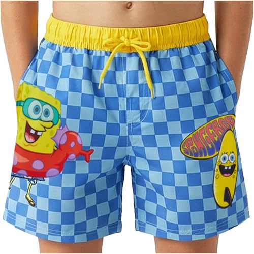 Get Trend Bob l'éponge Maillot de Bain Garcon 4-12 Ans, Short de Bain Enfant avec Cordon, UPF 50+, Piscine et Plage, Idee Cadeau Été (7-8 Ans, Bleu Spongebob)