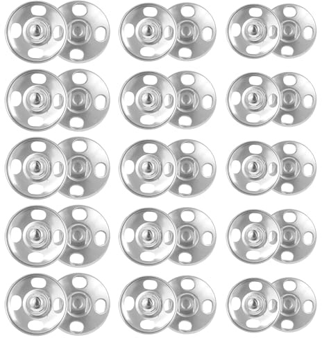 Sewing Snaps, 60 Sets 12/14/16 mm Sew-On Snap Buttons Sewing Snaps Metal Snap Fasteners Press Studs Buttons for Sew Clothing Silver